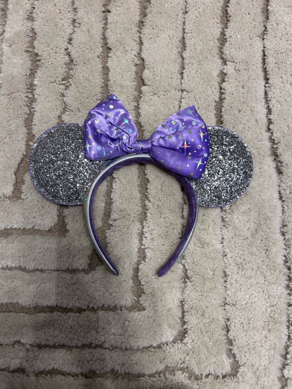 Disney Purple Glitter Mouse Ear Headband with Silver Ears